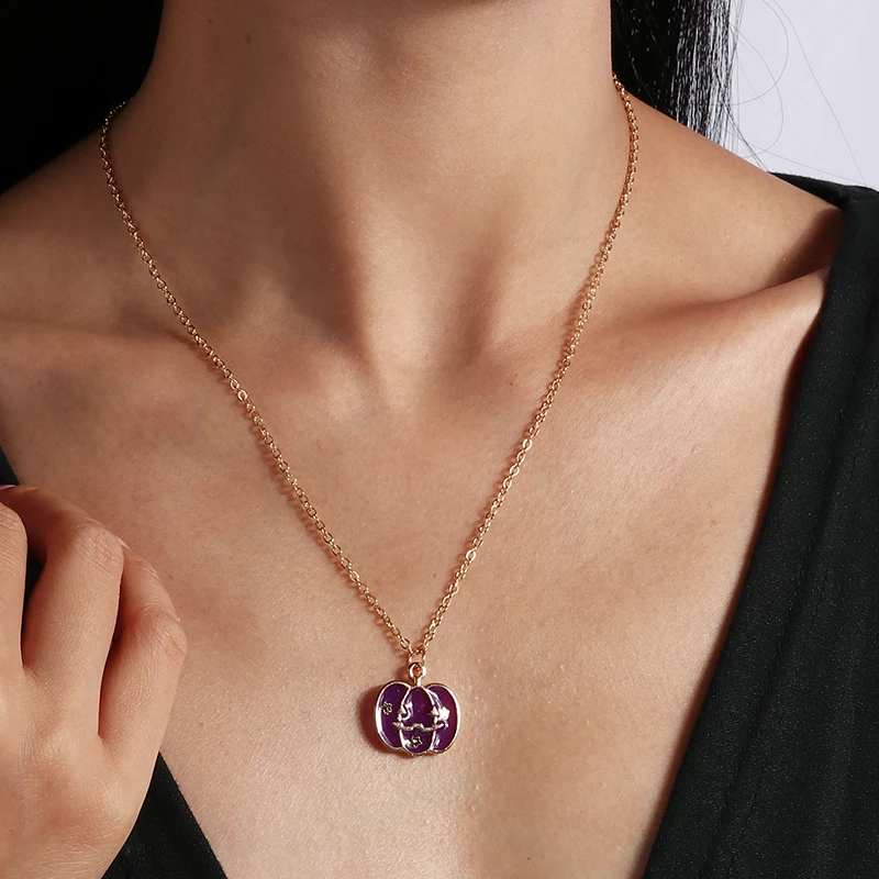 Aihua 4-teiliges Set mit niedlichen Halloween-Halsketten aus Emaille: Kürbis, Fledermaus, Mumie, Hexe, Skelett, Augapfel-Halskette für Damen, Halloween-Party-Schmuck – Detail 21