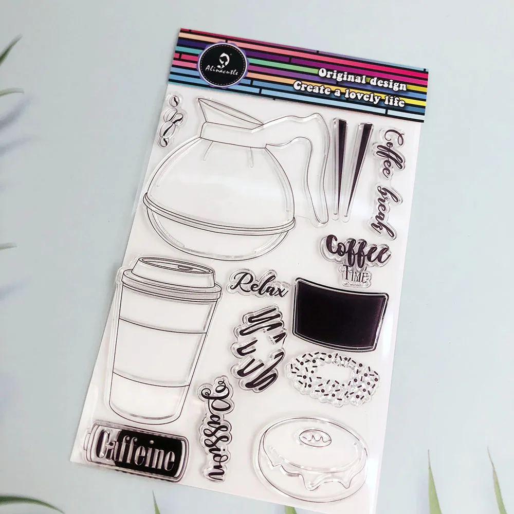 Alinacutle CLEAR STAMPS Coffee Time Doughnut Scrapbooking Handmade Card Paper Craft Silicon Rubber Roller Transparent Stamp