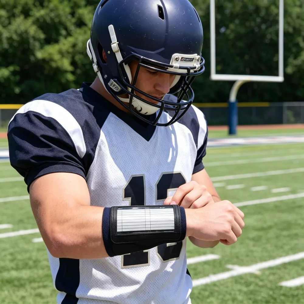 Football Wristband Playbook, Tri-Fold Wrist Coach with Clear Window, Adjustable Sports Wristband for Football Baseball