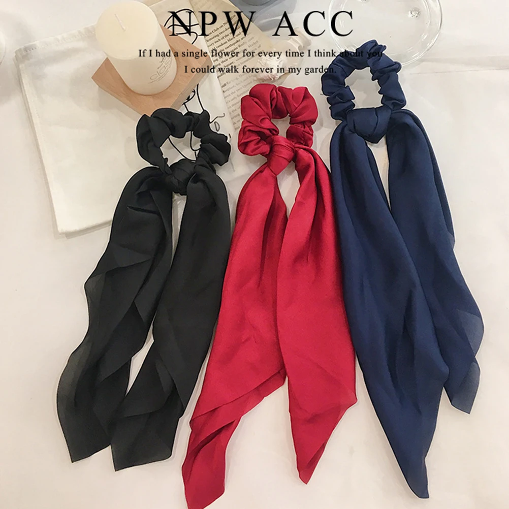 

3pcs Women Ponytail Holder Bow Solid Color Rope Stylish Solid Color Hair Ring Hair Tool Fashion Accessories
