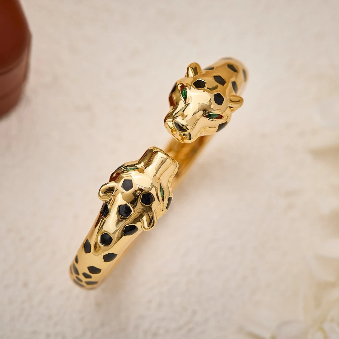 AY مجموعة مجوهرات الأزياء الفاخرة قطرة النفط الأسود اثنين رئيس ليوبارد المختنق قلادة الإسورة للنساء حفل زفاف مجوهرات هدية #5