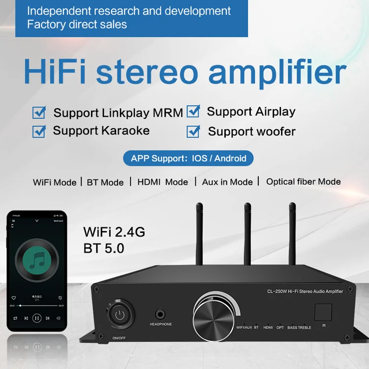 Wifi  BT  H D M I optical input microphone hifi Stereo karaoke A31version Cloudyx Audio power home amplifier