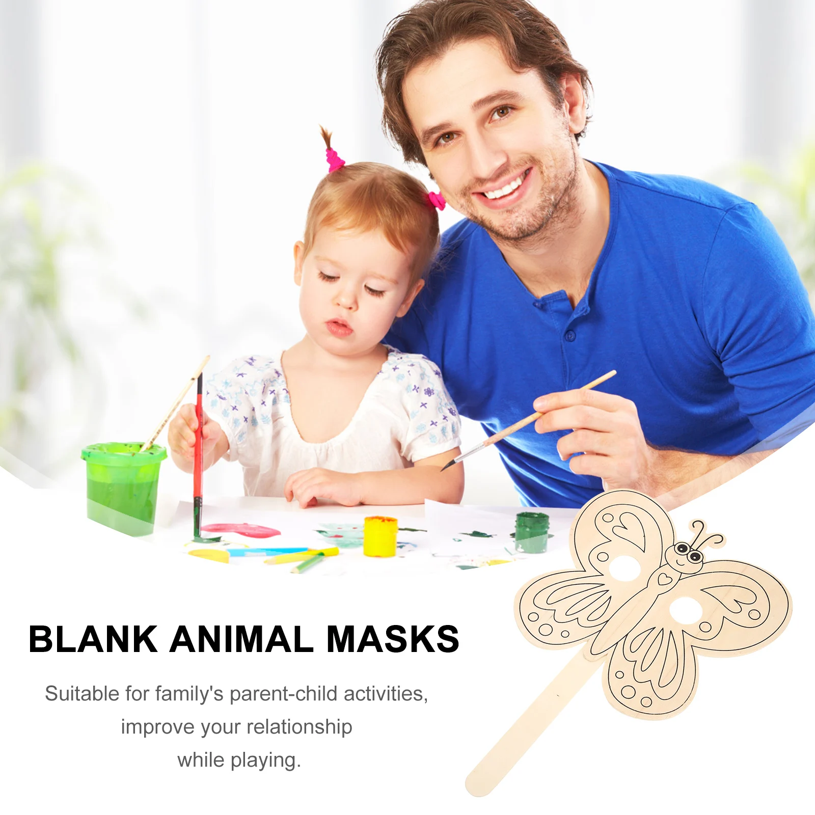 

6 Pcs Wooden Photo Props Cartoon Toys Kids Masquerade Blank Face Mask Graffiti Masks Halloween Animal Christmas Birthday Gifts