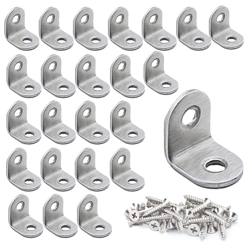 L Bracket Angle Bracket, 20 Mm X 20 Mm Stainless Steel Right-Angle Bracket Fasteners, Suitable For Wooden Cabinets