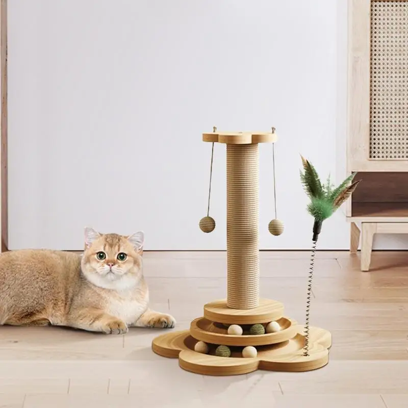 Sisal Cat Scratching Treet Indoor Scratcher Post For Cat Climbing 4-In-1 Cat Scratching Tree With Dangle Sisal Ball Interactive