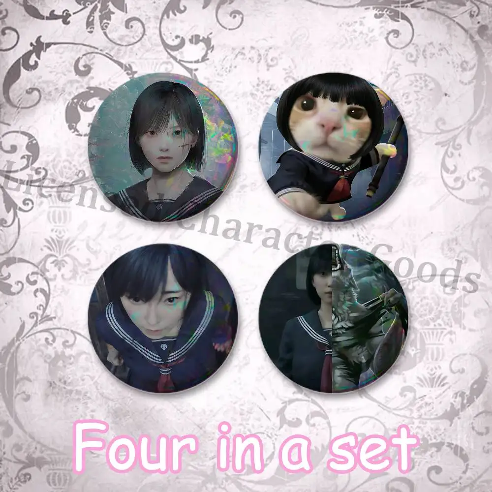 H-Hinako S-Shimizu 75mm Large Tin Badge 3 Inch Holographic Baji for Ita-Bag Centerpiece 4-Piece Set