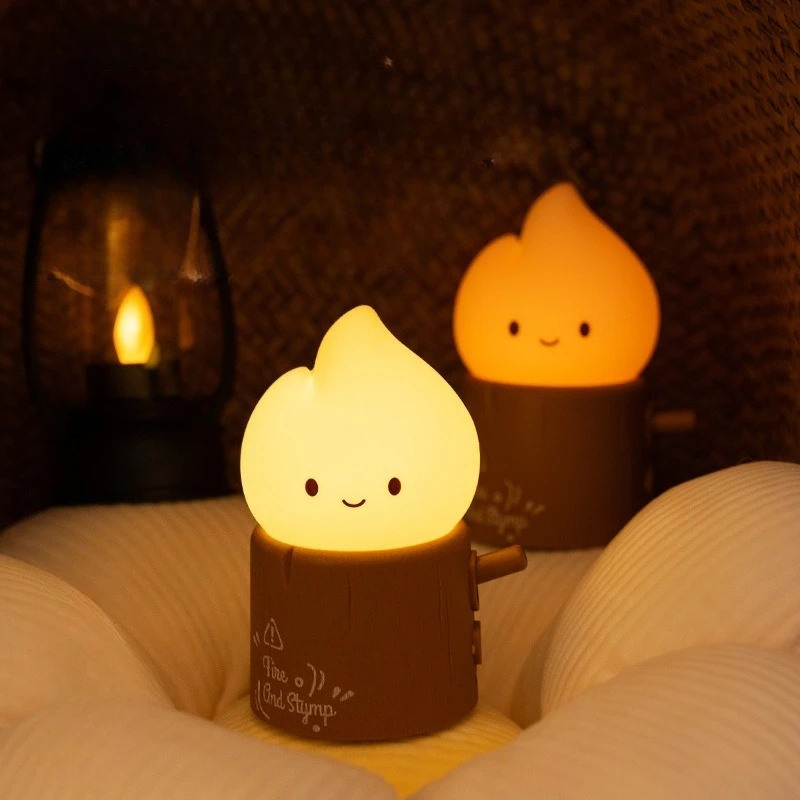 Modern Creative Tree Stump Silicone Flame Floor Lamps Cartoon Ornament Children's Room Bedroom Bedside Study Rechargeable Lights