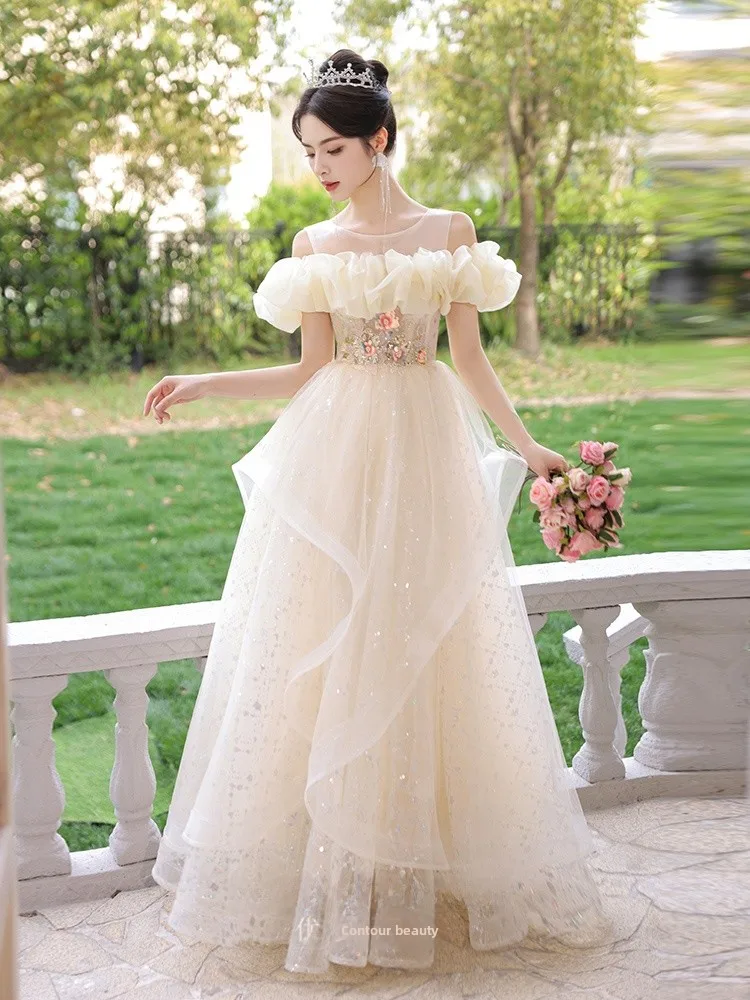 

Элегантное вечернее платье Ele Princ Sle для женщин: роскошное, высококачественное, для торжественных мероприятий, с пайетками, в корейском стиле, длинное