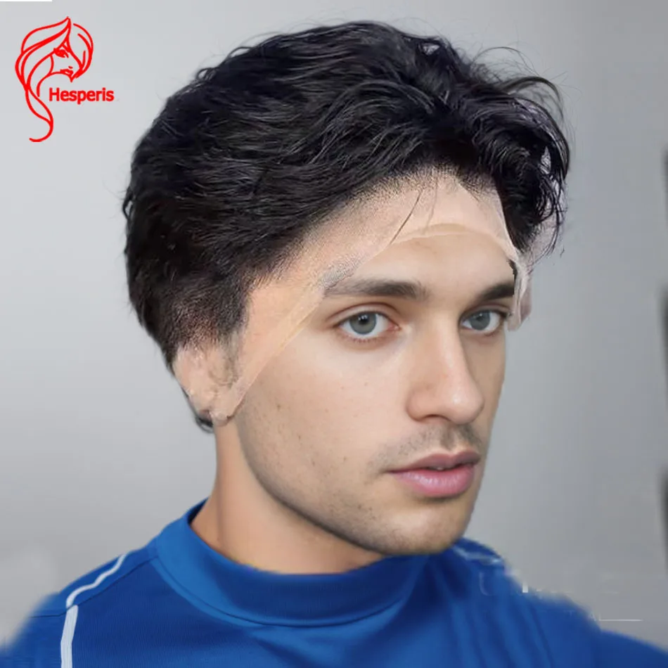 Hesperis Natural Color Full Lace Wigs Human Hair Brazilian Remy Shaved Short Cut Lace Wig For Male Pre Plucked Men Wigs