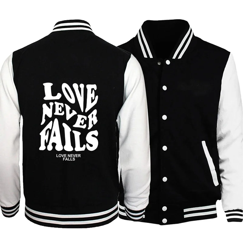 Love Never Falls Printing Coats Autumn Casual Male Baseball Suit Crewneck Jackets Pocket Loose Comfortable Neutral Sportswear