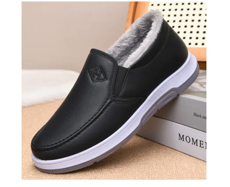 Herren-Winterschuhe mit Fleece-Futter, lässiger Schnitt, zum Hineinschlüpfen, wasserdichtes PU-Obermaterial, rutschfeste, dicke Sohle, warmes Schuhwerk für ältere Herren. – Detail 18