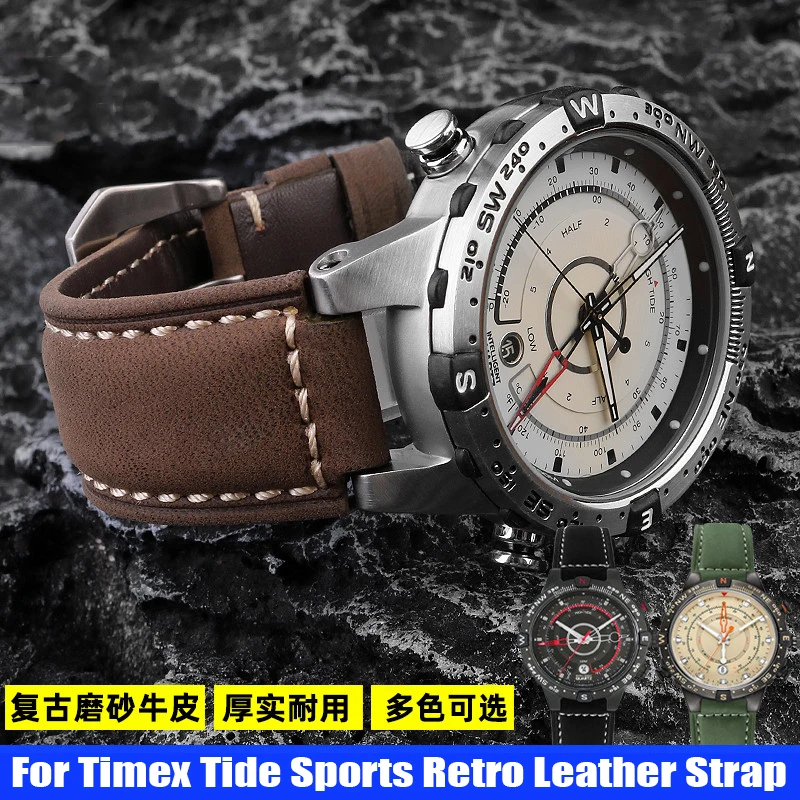 For TIMEX Expedition Tide Bracelet T2N721 T2N720 Retro frosted cowhide Watch strap accessories Men Cow Leather Watchband 24*16mm