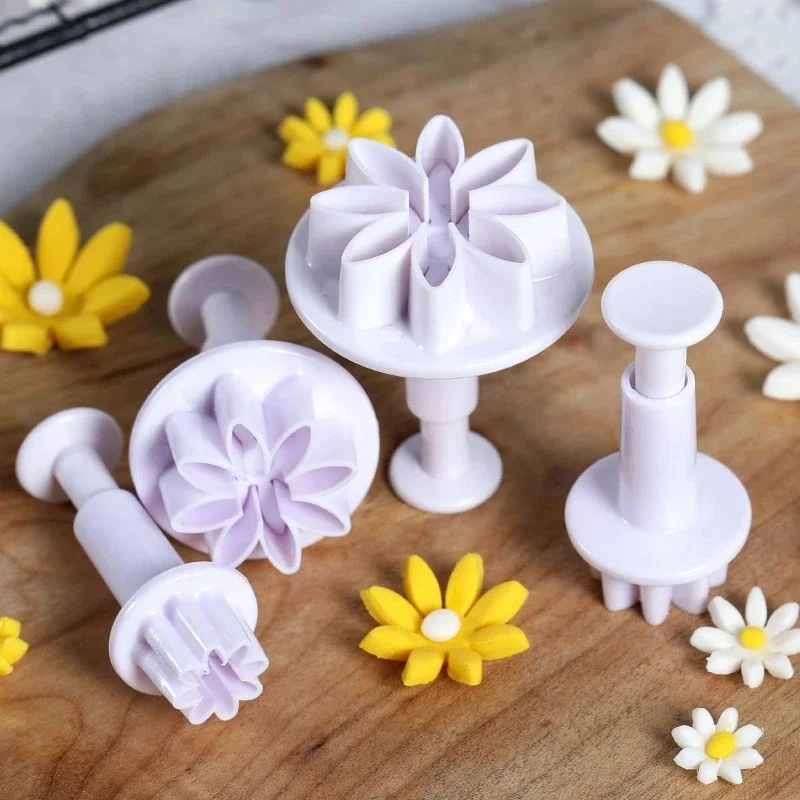 4PCS Push-type Cookie Cutter Spring Mold Cookie Mold Biscuit Daisy Flower Mold DIY Pastry Cake Mold Fondant Stamp Cake Tools