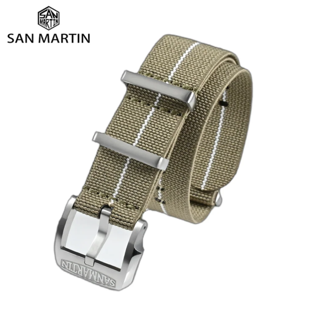 San Martin Elastic 20mm Watch Strap Premium Nylon Watchband Self-Made Logo Buckle Solid Loops Sports High Quality Durable BD0004