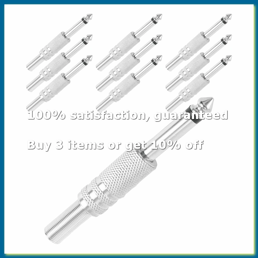 9Pack X(6.35mm Mono Amplifier Plug 1/4Inch Male Mono Monaural Jack Audio Cable Connector Plug Microphone 10Pcs)