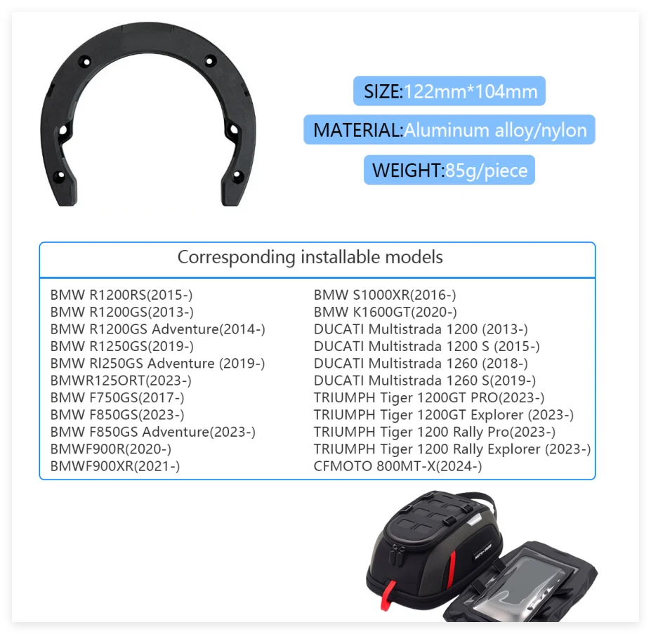 Universal Magnetic Motorcycle Tank Bag Portable Card Phone Tool Bag Black For BMW R1200GS ADV R1250GS R 1250 GS F850GS F 750GS - view 5