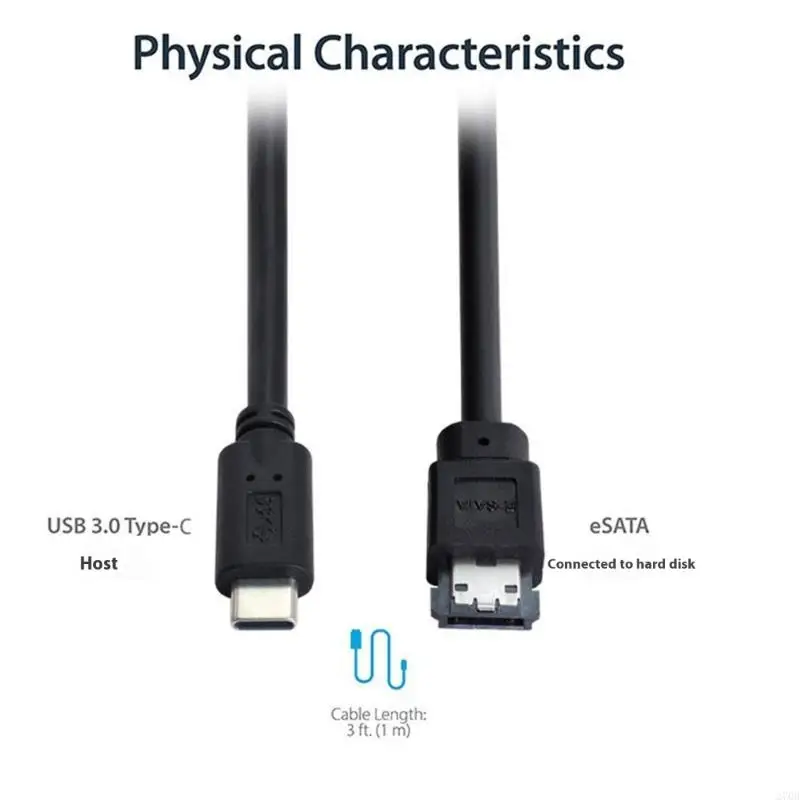 USB Type C To ESATA Converters Cable With 5V Power Supply For External HDD SSDs ODD Drive Fast Speed 5Gbps Data Transfer