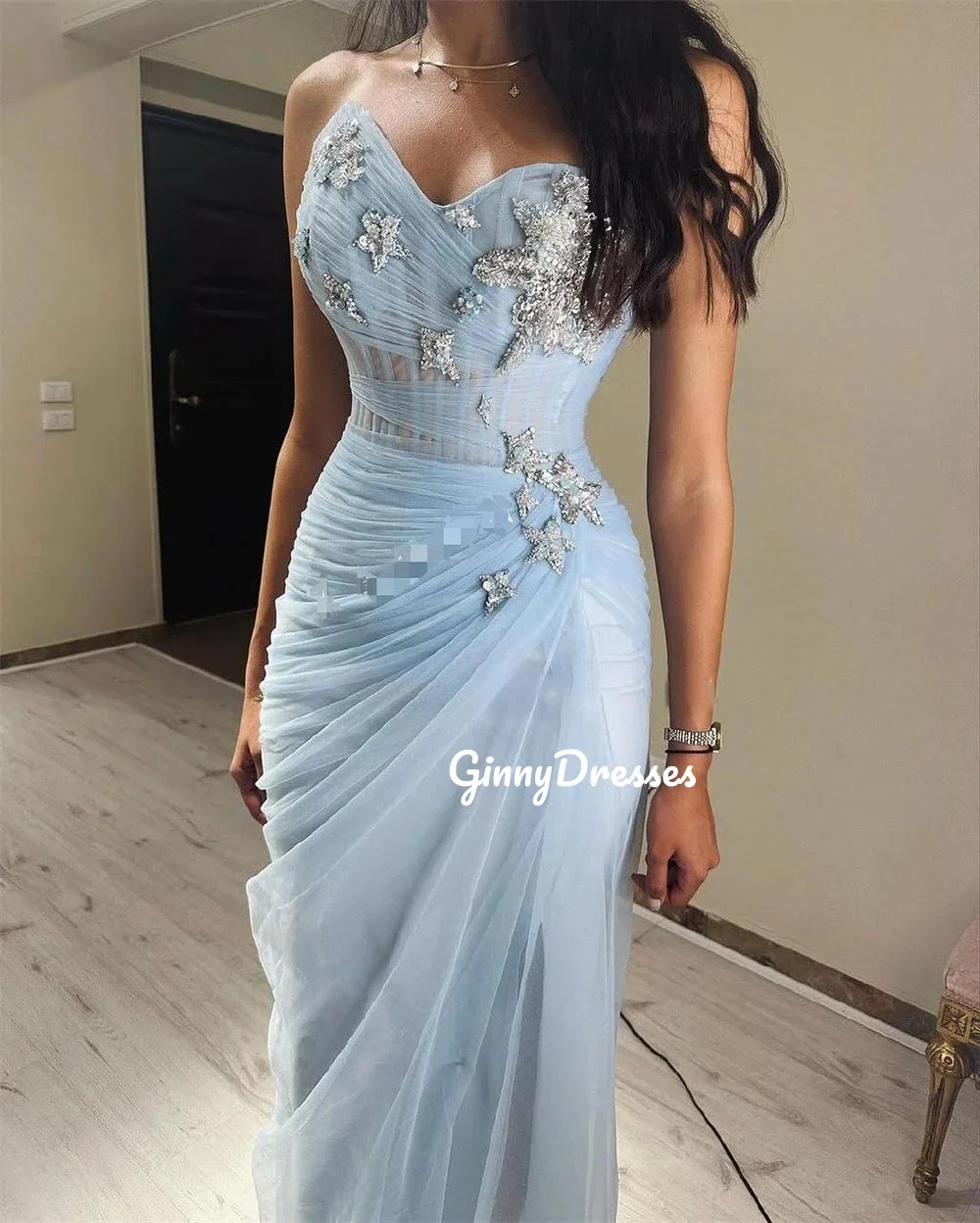 Customized Vestidos De Fiesta Dia A-Line Sweetheart Ankle-Length Evening Dress Ruffle Beadings Sleeveless Zipper Up Dresses