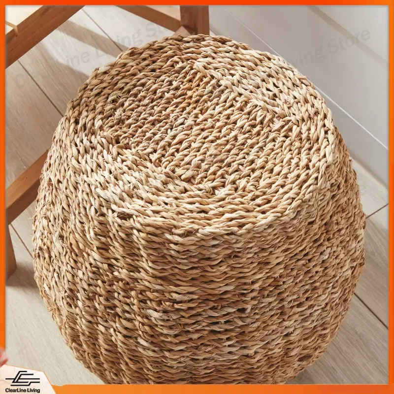Round Seaweed Stool for Kitchen Living Room Eco Friendly Handmade Straw Seat Cushion Affordable Latest Designer Footstool