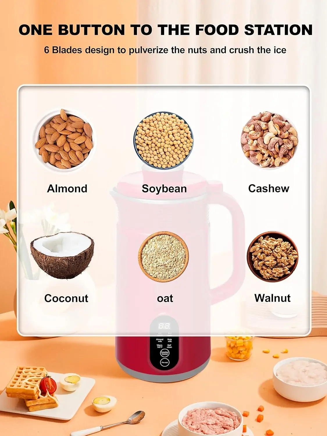 Milk Maker Machine for Homemade, Plant-Based Milk with Auto Clean & Temperature Control Soy Milk Maker, Non-Dairy Beverages-