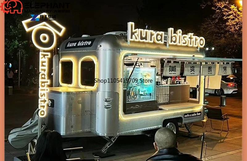 Street Mobile Snack Bar Trailer Commercial Food Truck With Full Kitchen Cooking Equipment