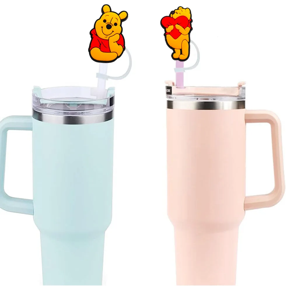 Niedliche Silikon-Strohhalm-Abdeckungen mit Winnie-Puuh-Motiv für 10-mm-Strohhalme, Strohhalmkappen für Glasbecher, passend für 30- und 40-Unzen-Becher mit Henkel, staubdicht, wiederverwendbar. – Detail 3