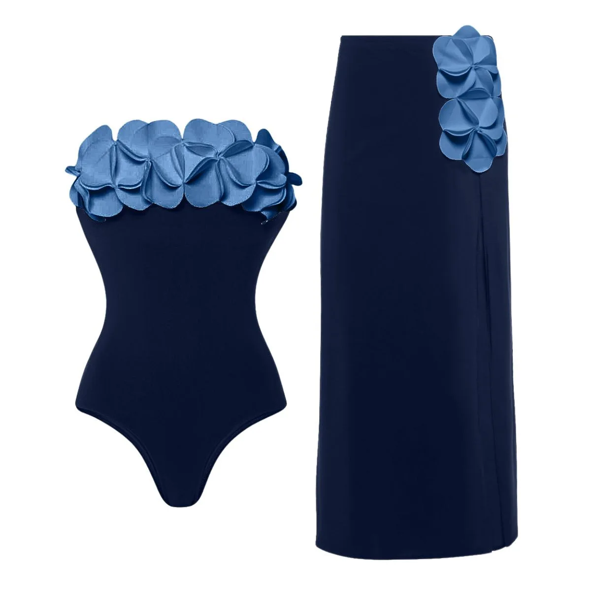 

2Pcs Laser Flower Swimsuit Sexy Women Bikini Bandeau Biquini Female Push Up Swimwear Ptachwork Bathing Suits Bodysuit Beachwear