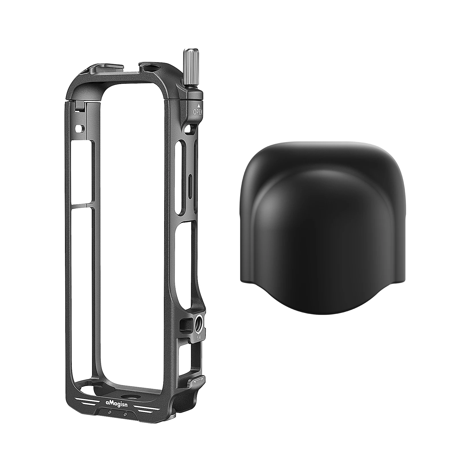 

For Insta360 X4 Aluminum Bezel With Magnetic Foldable two claw interface 1/4 Threaded Hole Connector Silicone Lens Cap