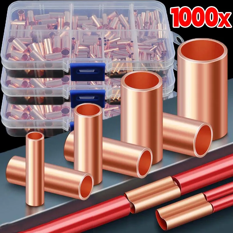 250-1000pcs Copper Crimp Connector Wire Ferrules Kit Connection Tube Terminals Pipe Wire Joint Tube Wire Connectors GT-1.5/GT-6