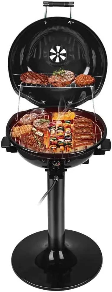 

Electric BBQ Grill 15-Serving Indoor/Outdoor Electric Grill for Indoor & Outdoor Use, Double Layer Design, 1600W (Stand Black)