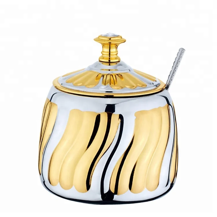 Kitchenware Stainless Steel Sugar Cream Seasoning Pot Metal Coffee  Sugar Pot with Spoon Household