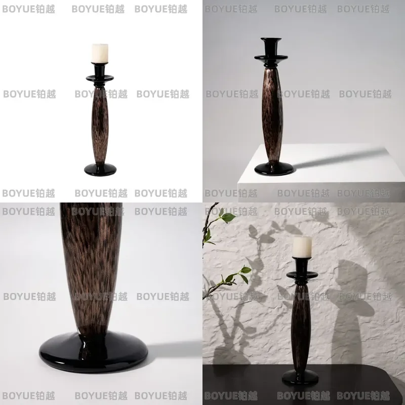 Handmade Black Glazed Medieval Candlestick Holder Classical Home Decor for Dining Room Cabinet Countertop Elegant Ornament