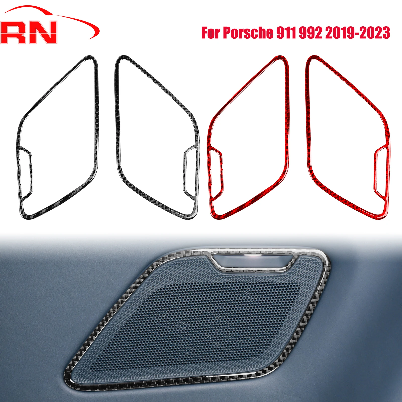 ポルシェ911-992-2019-2023年式用-改造鍛造カーボンファイバー製リアドアホーンフレームトリムインテリアピアノ装飾ステッカー
