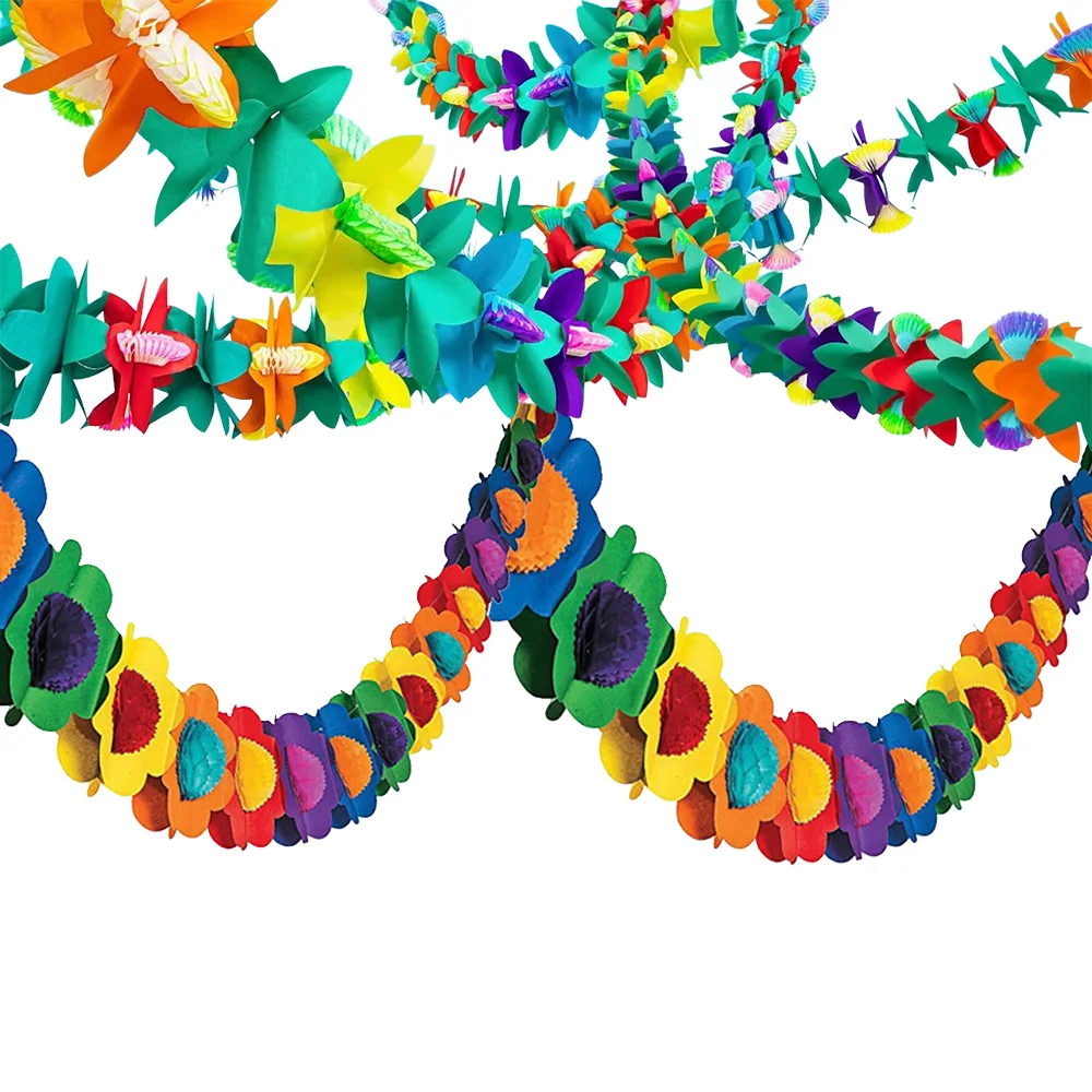 هاواي الاستوائية جامبو متعدد الألوان لواو زهرة الكركديه ليو جارلاند زهرة يترك راية لديكورات لوازم حفلات هاواي