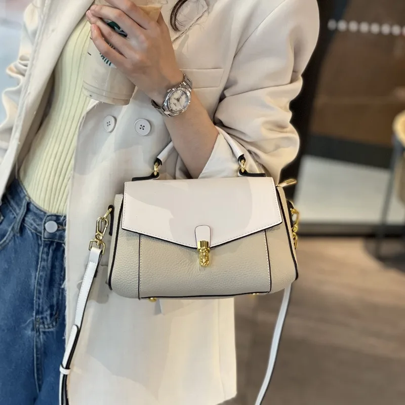 

2025 New Genuine Leather Tote Bag for Women Designer Luxury Bag Fashionable Crossbody Shoulder Bag Stylish Color Block Commuter