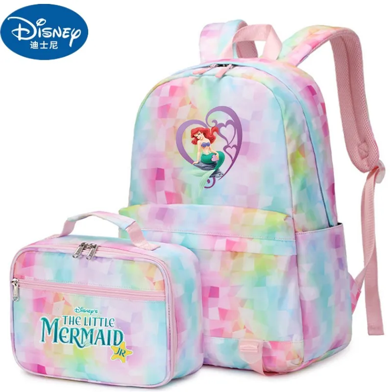 2pcs Disney The Little Mermaid Multi Pocket Backpack With Lunch Bag Rucksack Casual School Bags For Women Men Teenagers Sets