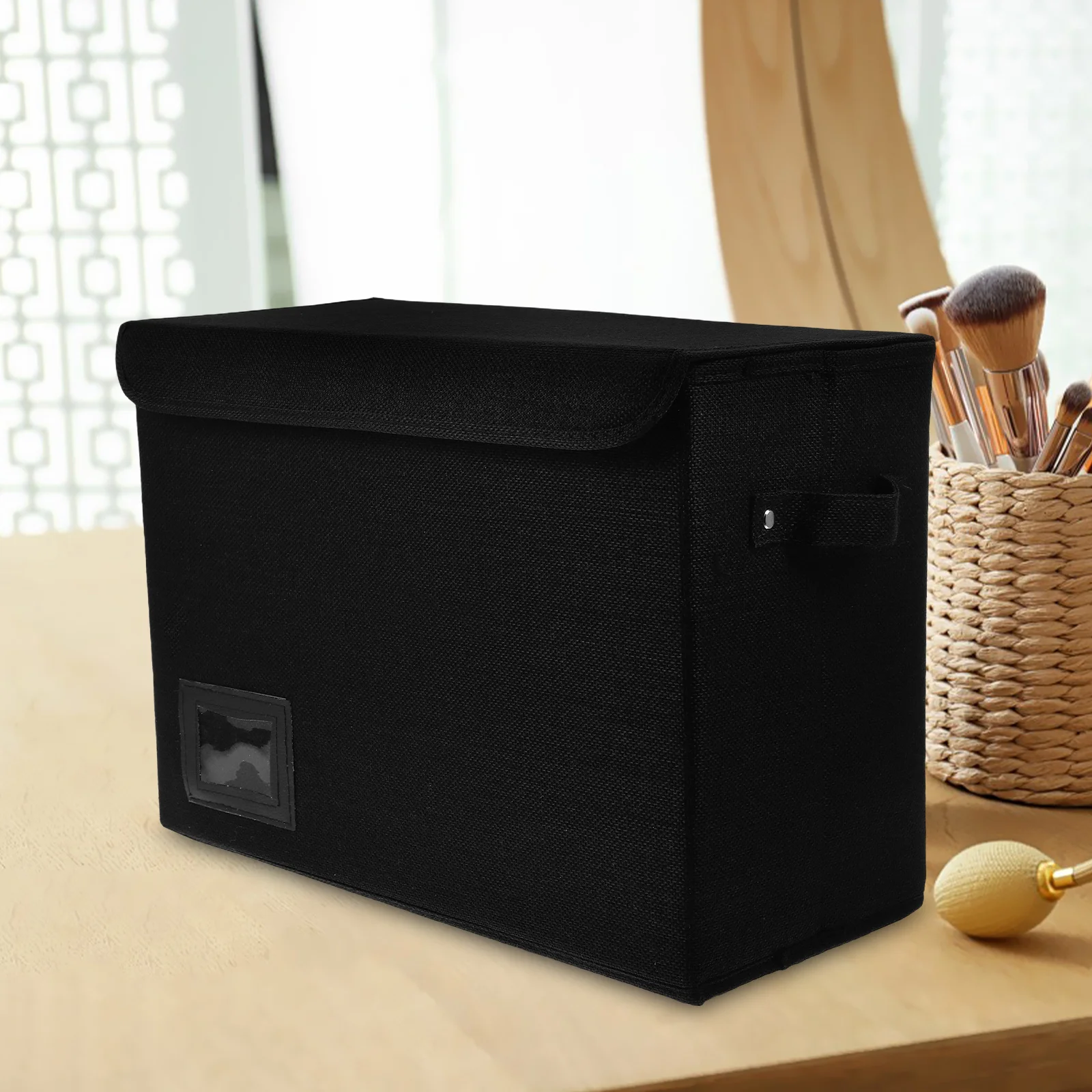 

Foldable Storage Box with Handle and Flip Cover for Comic Books Linen Material Waterproof Sturdy Design for Home Office School