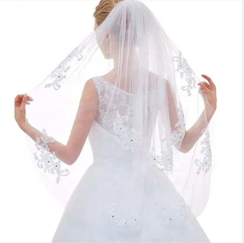 

Лидер продаж, женская короткая кружевная свадебная фата с расческой