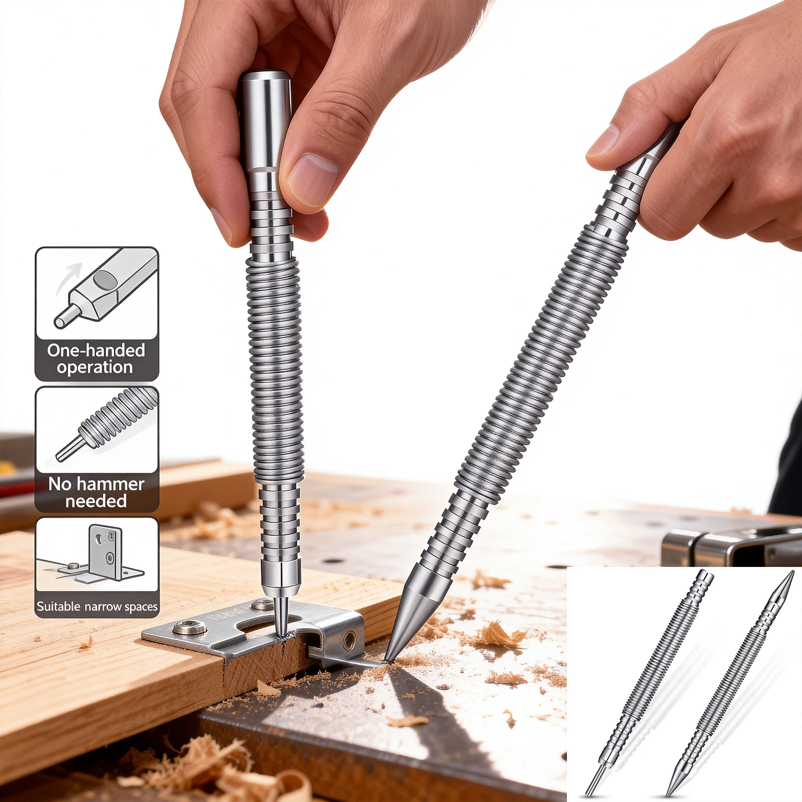 

Spring Center Punch Hammerless Dual Head Nail Setter Spring Loaded High Carbon Steel Nail Punch Door Hinge Pin Remover Tool