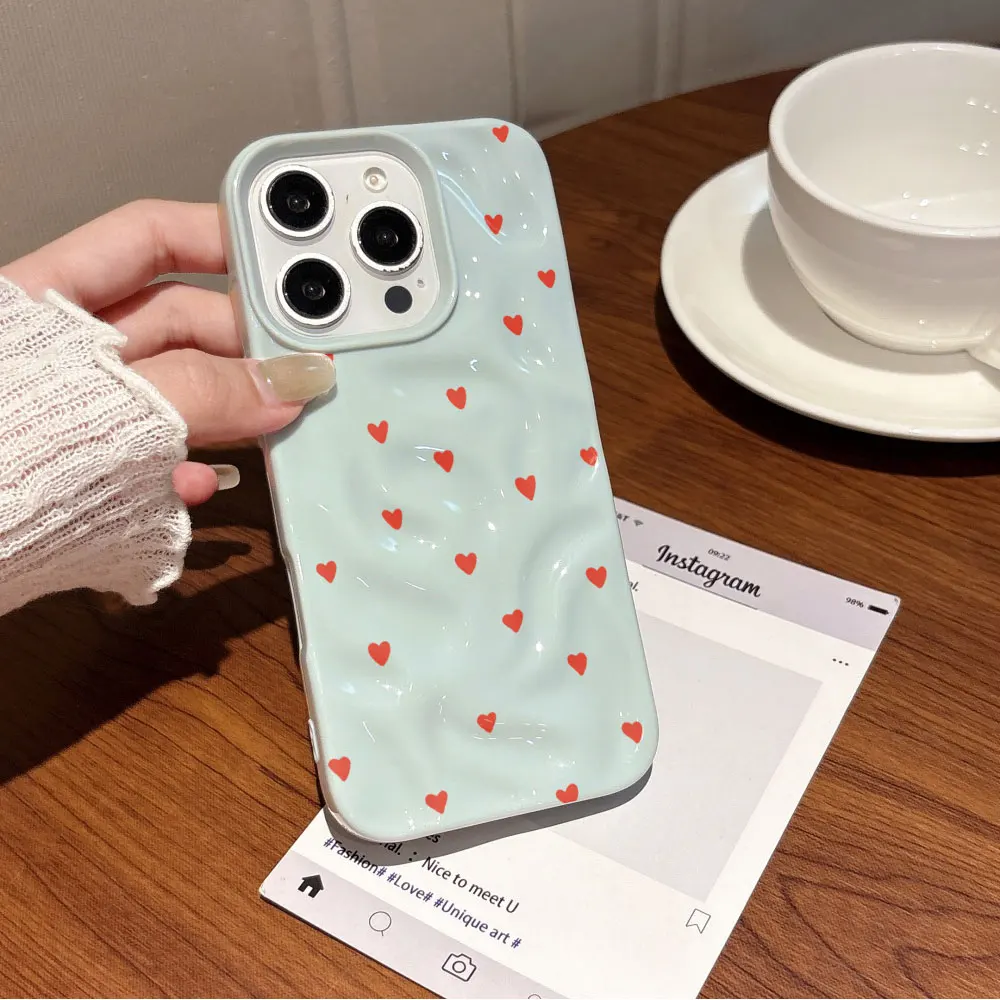 Modische Ästhetische Niedliche Herz-Handyhülle für iPhone 17 Air 15 16 14 Plus 13 12 11 Pro Max 17 Pro Silikon-Softcover – Detail 4