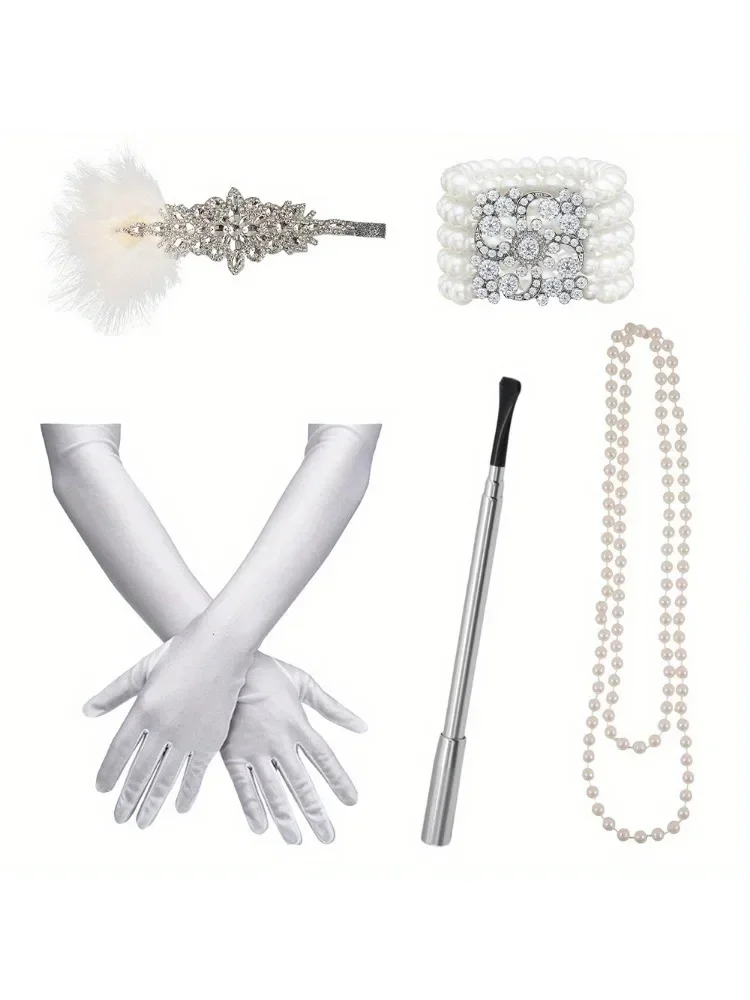 

A full range of women's clothing accessories including beads chains gloves headdresses smoke poles party and holiday dress-up