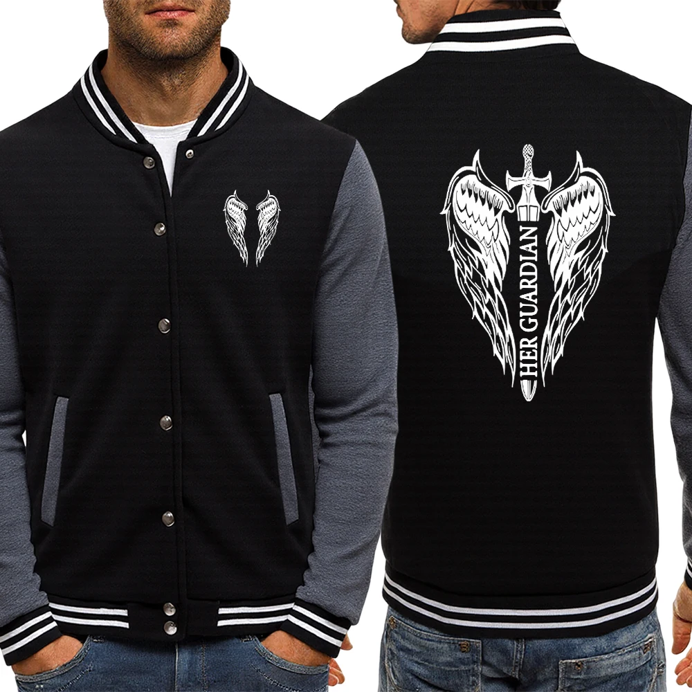 

Спортивная одежда с принтом меча и крыльев Her Guardlan, мужские базовые теплые пуловеры, Лидер продаж, повседневная куртка, бейсбольная форма в стиле Харадзюку