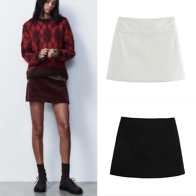 

Winter Cotton Velvet Skirt Women's High Waist ort Length A-Line Midi Skirt Commute Sle Polyester Knitted Color