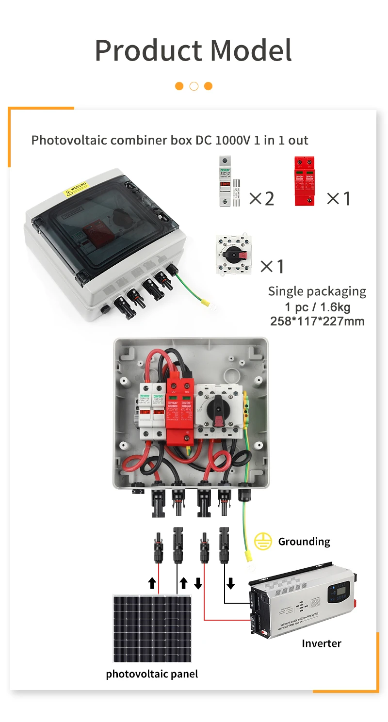 DC 1000V 1 Eingang 1 Ausgang Solar Photovoltaik PV Combiner Box mit Überspannungs- und Blitzschutz DC-Sicherung MCB SPD Wasserdichte Box IP65 – Detail 6
