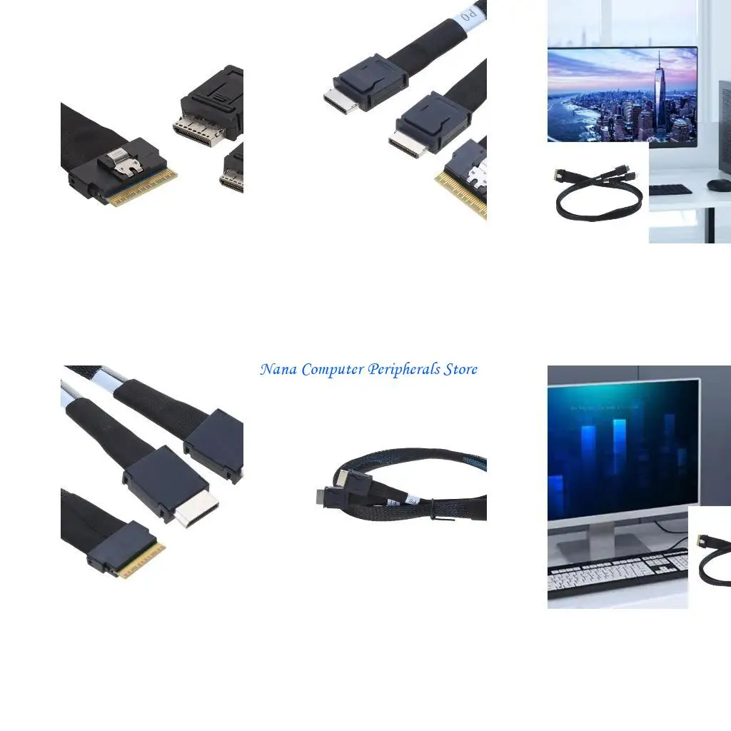 F68C SlimSAS SFF-8654 8X to Oculink SFF-8611 4X 4ix2 Cable 16-24Gbps Efficient