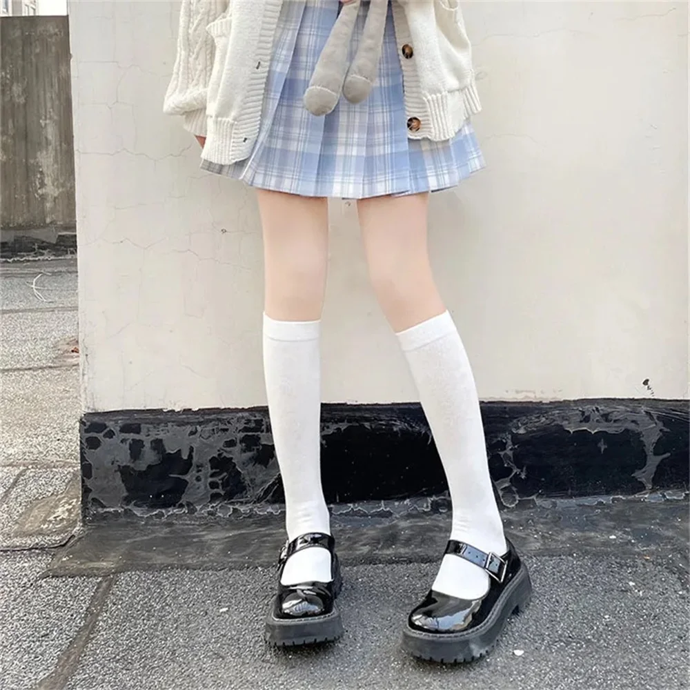 Chaussettes longues noires et blanches pour filles d'école japonaise JK, bas de cuisse hauts, mode Lolita Kawaii, chaussettes hautes au genou, document solide