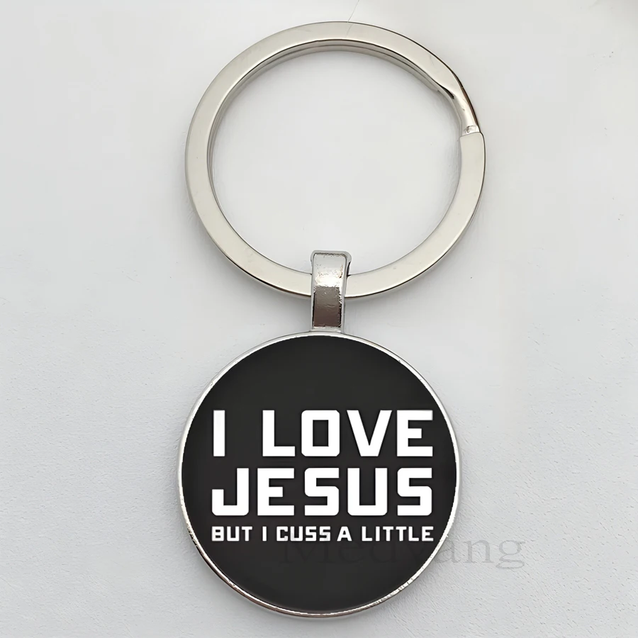 I Love Jesus Logo Fashion Keychain Jesus Pattern Glass Cabochon Car Key Chain Religious Jewelry Prayer Gift