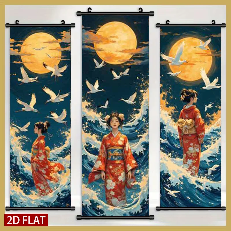

Настенный декор в японском стиле: 2D/плоский, 3-х частный, с изображением девушки в кимоно и журавля, пластиковый сворачивающийся рулон, высококачественная печать, устойчивая к выцветанию, премиум-класс