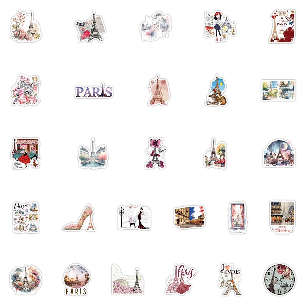 

10/54PCS Landscape Architecture France Paris Eiffel Tower Graffiti Stickers Personalized Decoration Phone Case Decal Kids Toy