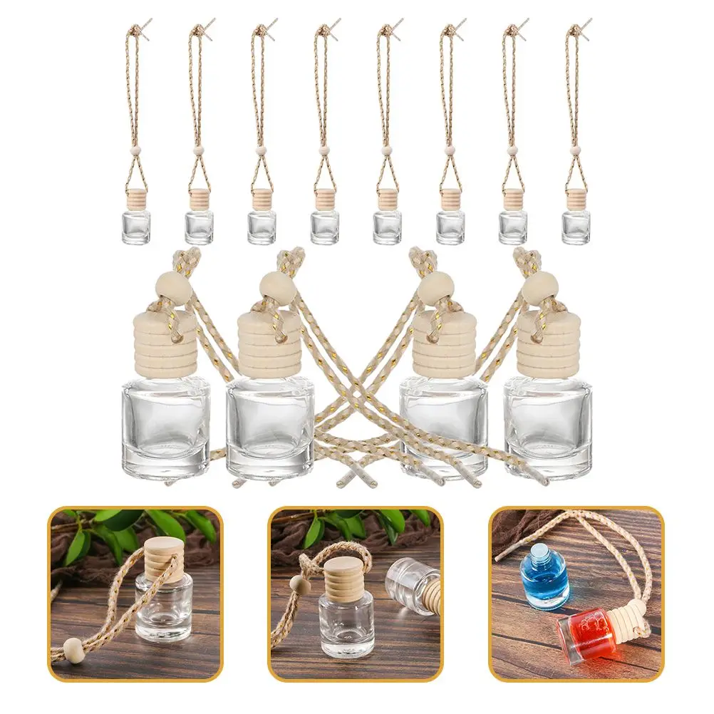 12개 유리 향수병 미니 DIY 나무 캡 아로마테라피 디퓨저 차량용 걸이형 에센셜 오일 여행용 소형 재사용 가능
